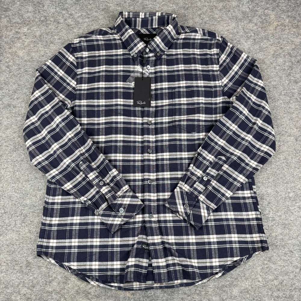 Rails Reid Button Down Shirt Long Sleeve Plaid Navy Lentil Cream Mens Medium M